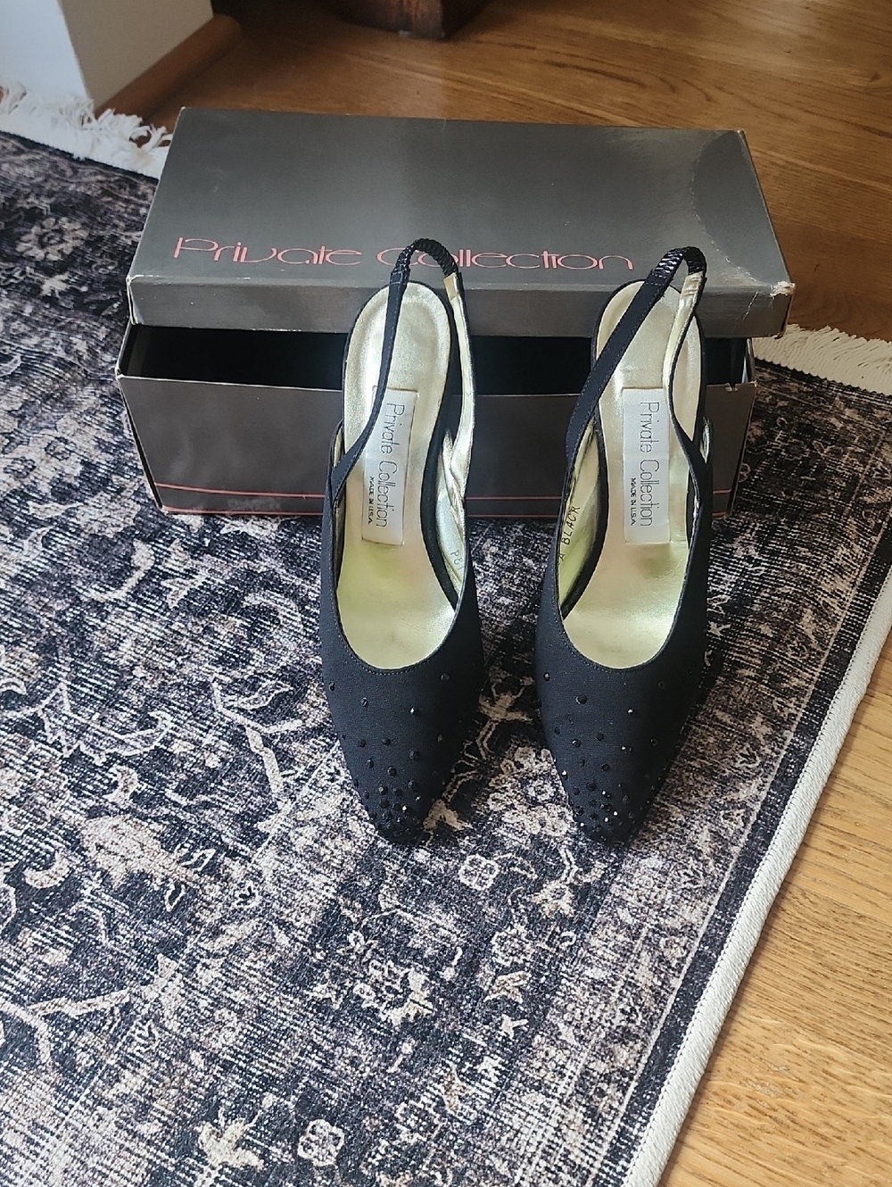 Private Collection Black Slingback Pointed Toe Heels with Stud Detail